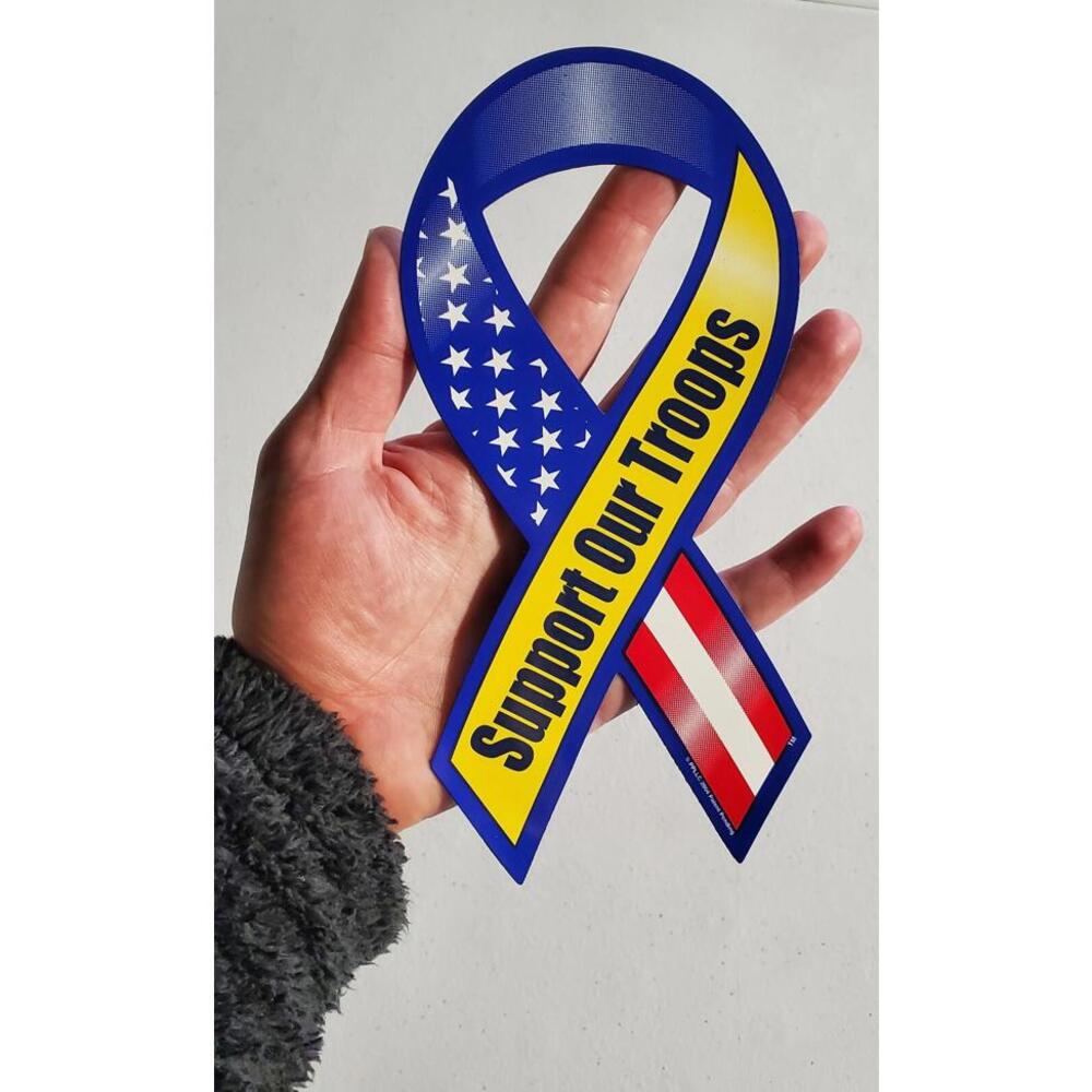 Set of 2- Support Our Troops Patriotic 8″ Ribbon Magnet for Cars, Kitchen, SUV..